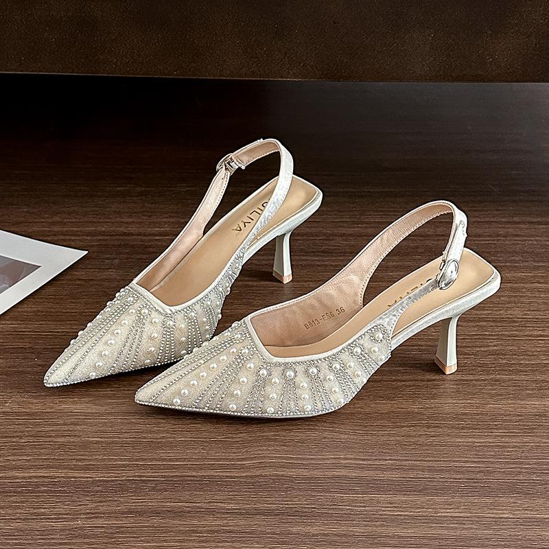 B813-ES6 French 2025 Spring and Summer New European and American Rhinestone Pointed Fashion Pressure Drill Thin Heel Sexy Sandals Women