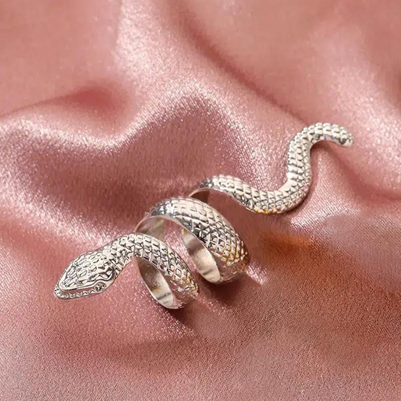 Huitan Women Snake Rings Metallic Style Punk Hip Hop Female Finger Accessories Adjustable Finger-ring Animal Statement Zircon