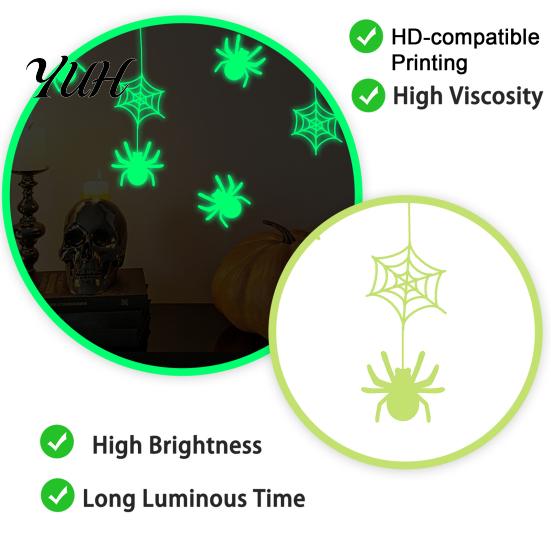 Easy Peel Stick Decorations Halloween Glow In The Dark Wall Stickers, Luminous Decals with Ghost Mysterious Castle Pattern Stickers Pumpkin