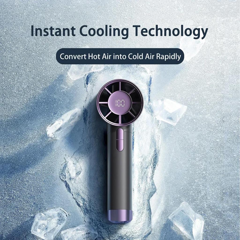 Portable Handheld Fan Adjustable 1-100 Speeds USB C Rechargeable LED Display with 3000mAh Battery Outdoor Travel Camping Fan