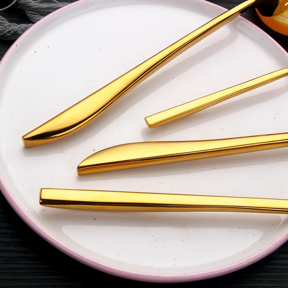 6/16/20/24/28Pcs Gold Tableware Stainless Steel 304 Cutlery Set Mirror Dinner Set Western Knife Fork Spoon Elegant Flatware