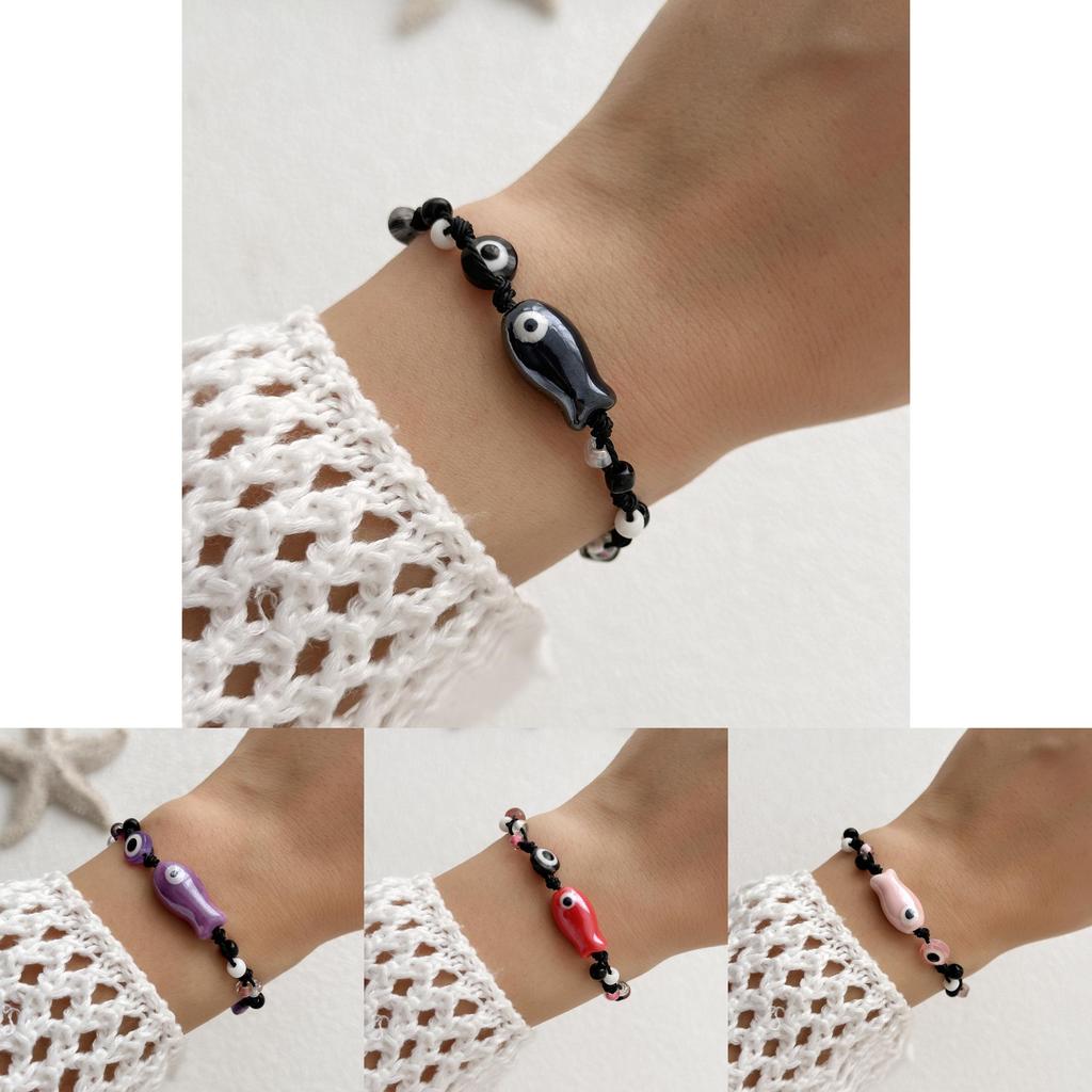Handcrafted Ceramic Fish Bracelet With Colorful Eyes For Fashion Jewelry