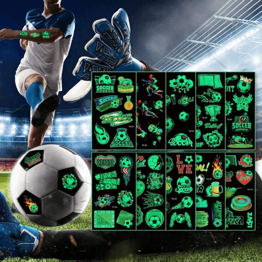 10Pcs/set Glowing Luminous Tattoo Sticker Soccer Cartoon Soccer Tattoo  Face Wrist