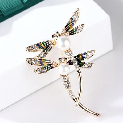 Women  Pearl Animal Dragonfly Enamel Brooch Pin Custome Jewelry