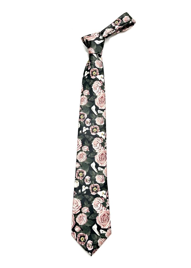 [HANG OVER] Men's Rose Tie - Floral Pattern Tie, Black, BusinessCasual, Stylish, Gift-ready, Silk-touch Polyester, 8cm Blade, tie2603-11