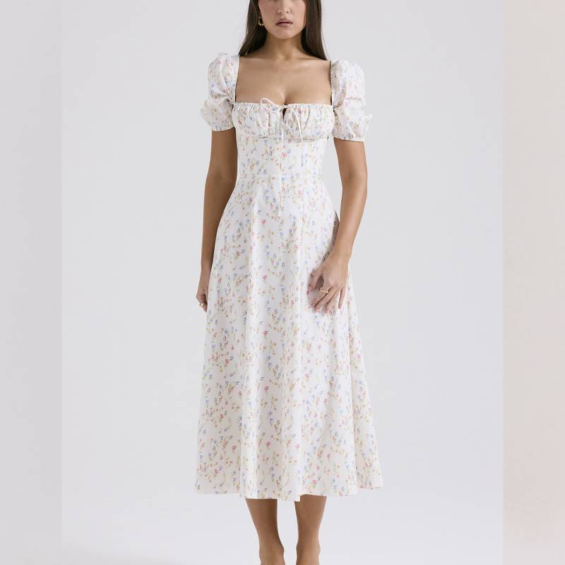 French Style Floral Sleeveless Dress With Polyester Fabric For Elegant Women