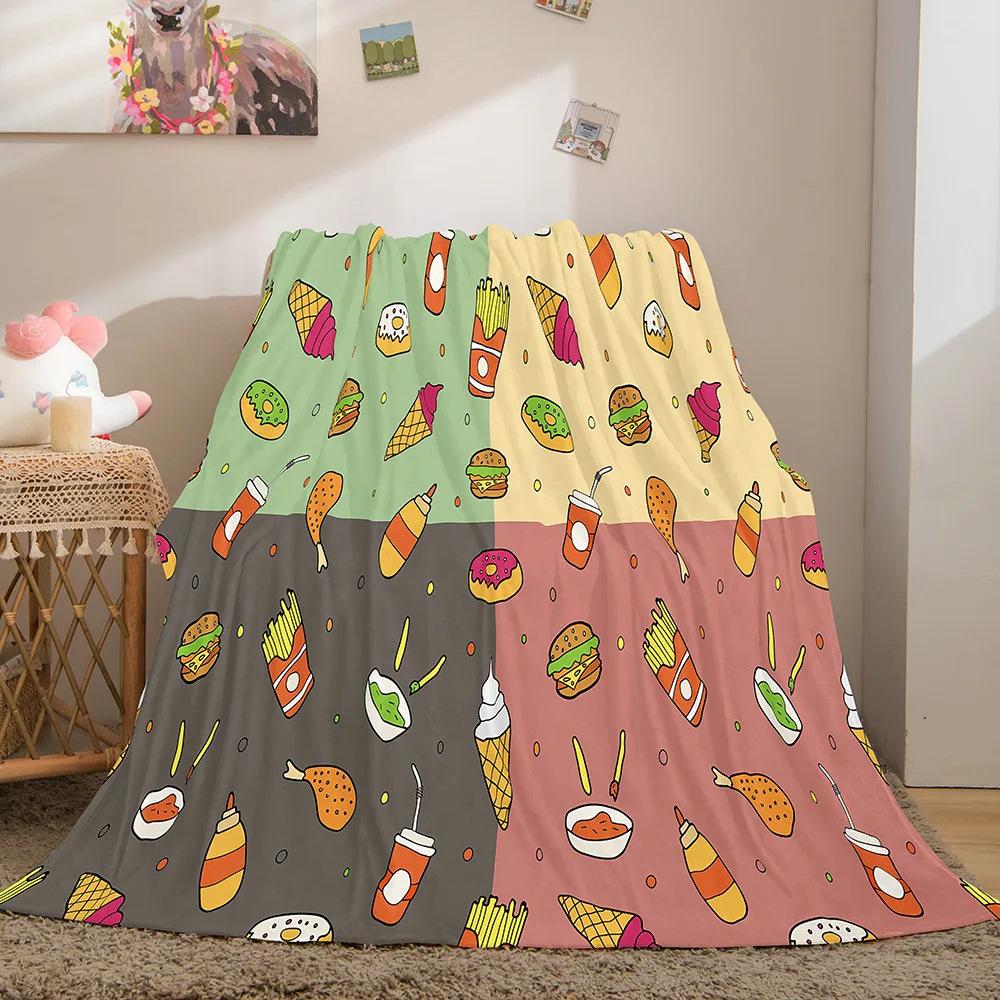 Cartoon-shaped food burger Printed Blanket for Sofa Travel Camping Living Room Office Conditioning Blanket for All Seasons Gifts