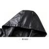 Women's Black Hooded Faux Leather Jacket Loose Fit Long Sleeve Casual Short Outerwear