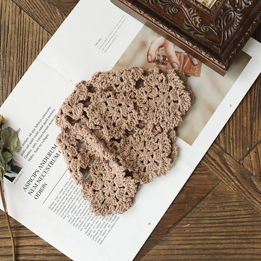 Ethnic Style Hollow Flower Knitted Hat Basin Hat Beanies Casual Crochet Bucket Hat  Girls