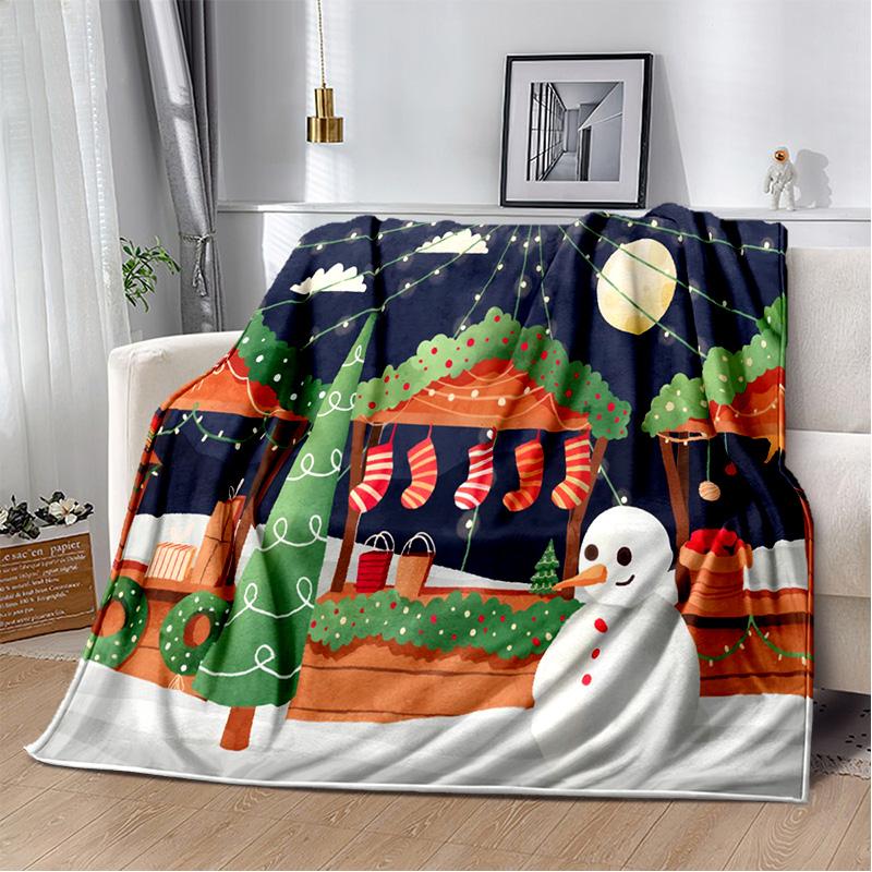 Cartoon Santa Claus Merry Christmas Tree Kid Gift  Soft Plush Blanket,Flannel Blanket Throw Blanket for Living Room Bedroom Sofa