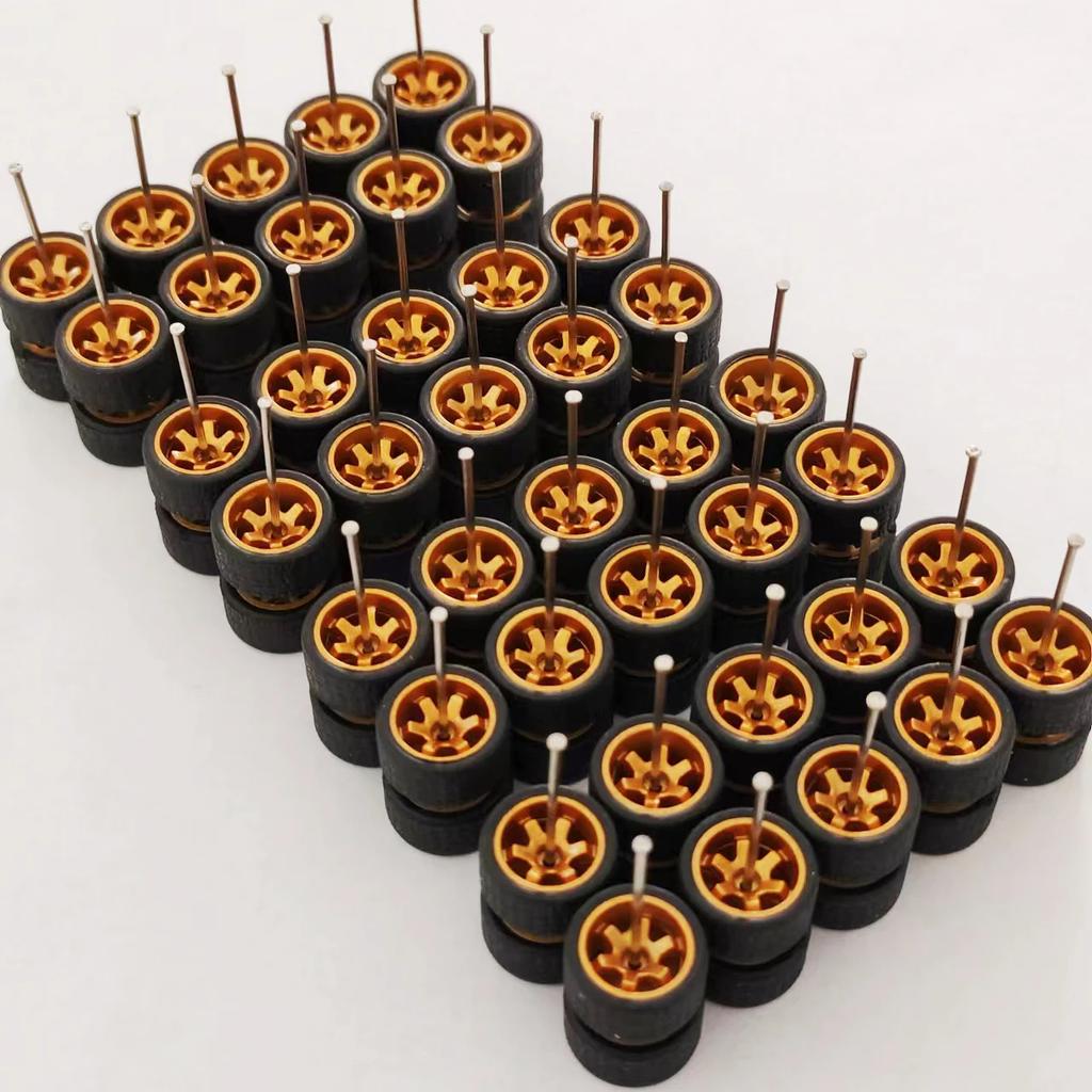 20Sets 1/64 Alloy Car Model Wheels TE37 Mini Wheel with Textured Tire Tyres Spare Parts Diameter 11mm