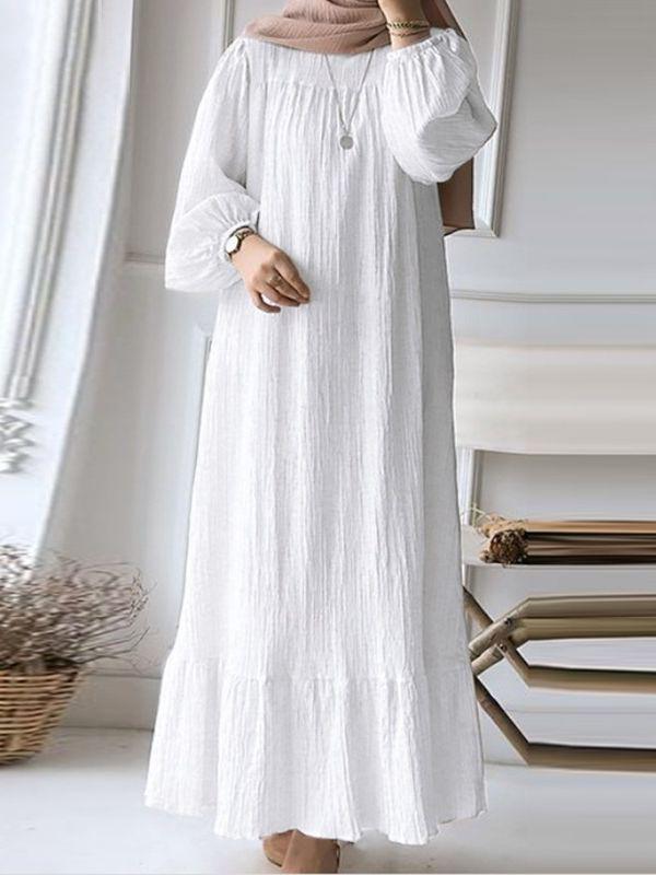 2025 Vintage Pattern Ruffle Hem Muslim Women's Long Robe Dress - Spring/Autumn Commuting Style