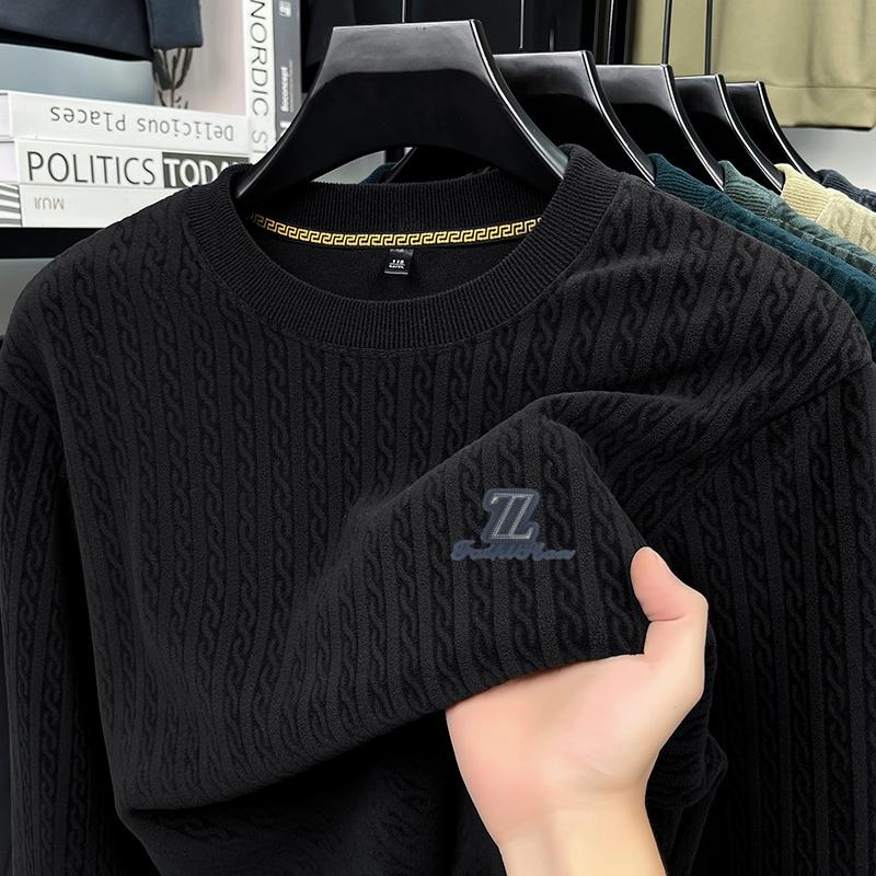 Men s O-Neck Pullover Long Sleeve Sweatshirt Winter Letter Print Warm Fleece Fashion Soft Casual Trend Menswear 4XL чёрный