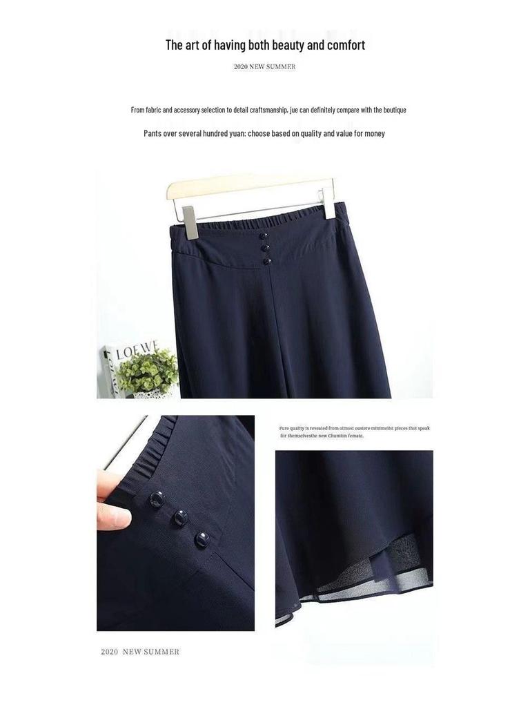 Summer Plus Size Chiffon High Waist Shorts for Women - Loose Wide Leg Skort for Middle-Aged and Elderly Mothers