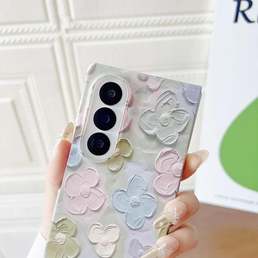 Colorful Embossed Effect Watercolor Flower Phone Case for Samsung Galaxy Z Fold 7 Shockproof Slim Camera Protection Back Cover