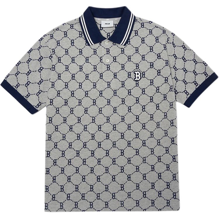 New MLB Base Logo Polo Shirts Men's Gray 3LPQM3023-43MGS