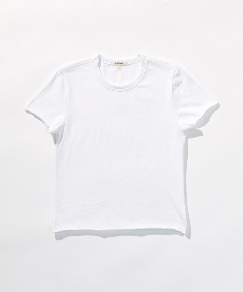 SHINE ON YOU Cotton Jersey Roll Edge T-Shirt _ Pure White