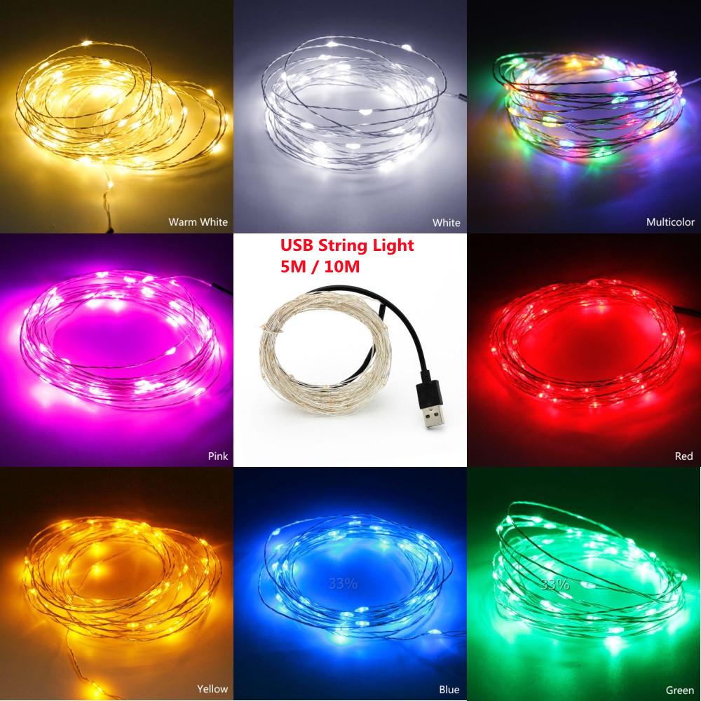 1pcs USB Powered LED String Lights 5M 50leds / 10M 100leds Silver Wire Fairy Garland for New Year Wedding Christmas Holiday Gift