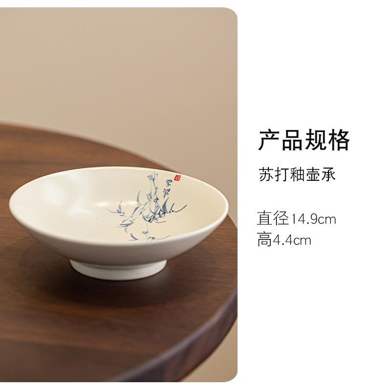 

Hand-painted Bamboo Pot Bearing Holder Traditional Soda Glazed Gaiwan Tray Dry Brew Table Tea Tray Fruit Snack Plate Cha Gift