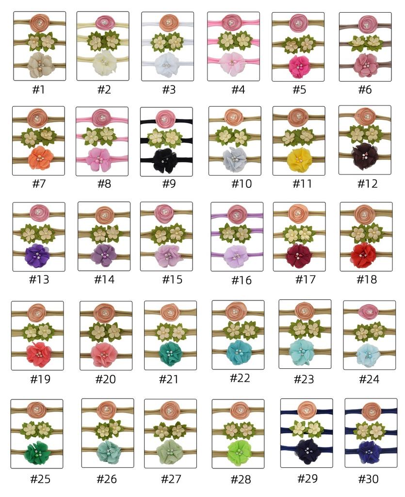 Children'S Nylon Headband Three-Piece Elastic Soft Headband Green Flower Headgear Versatile Head Flower Set