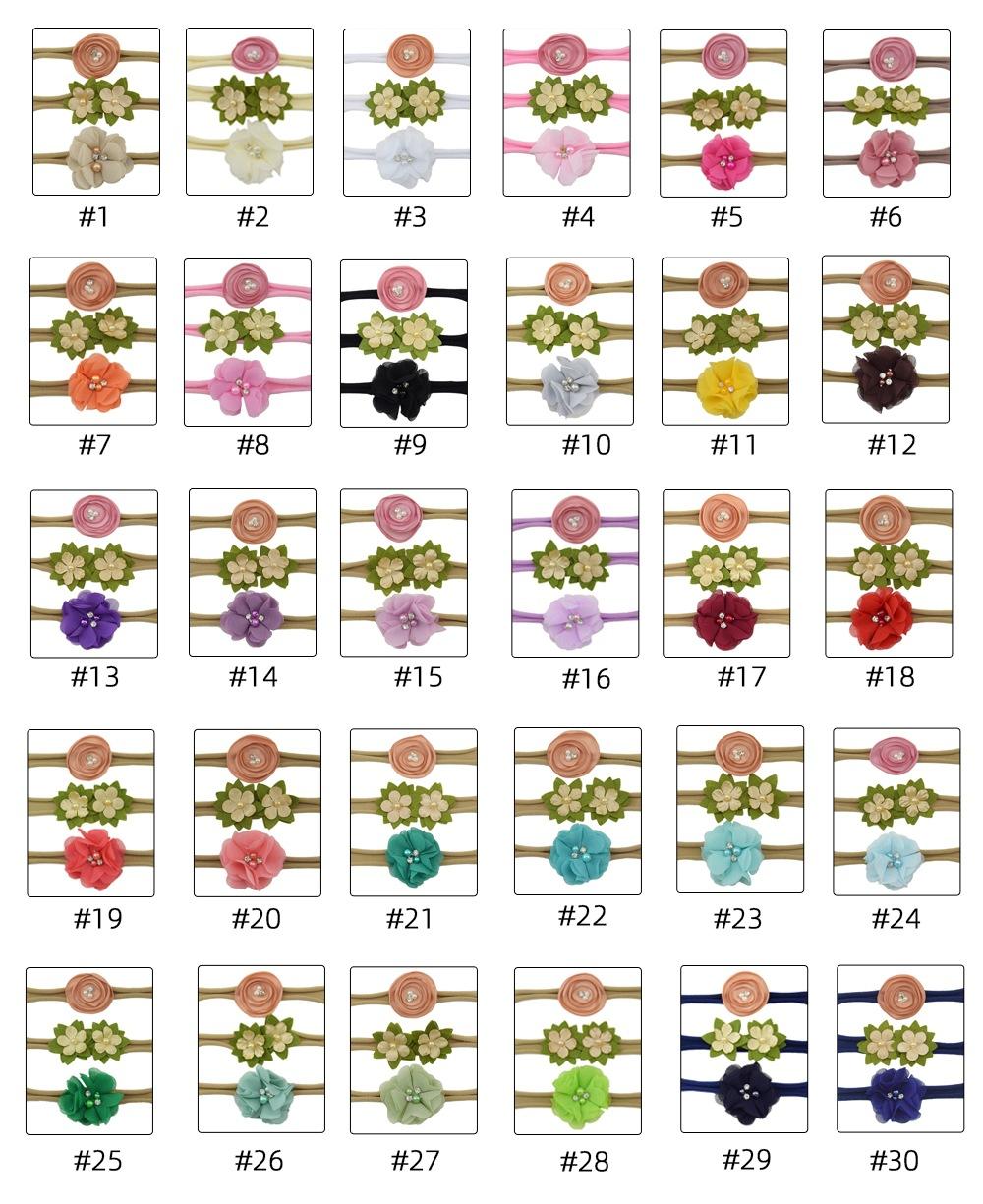 

Детская нейлоновая повязка на голову из трех частей, эластичная мягкая повязка на голову, головной убор с зеленым цветком, универсальный набор головных уборов с цветком