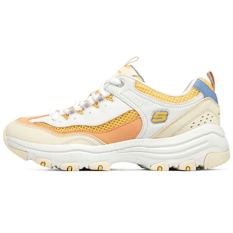 Skechers I-Conik Fabric Synthetic Leather Comfortable Versatile Low-Top Dad Shoes Women sneaker White Yellow 8730066-WYL 35