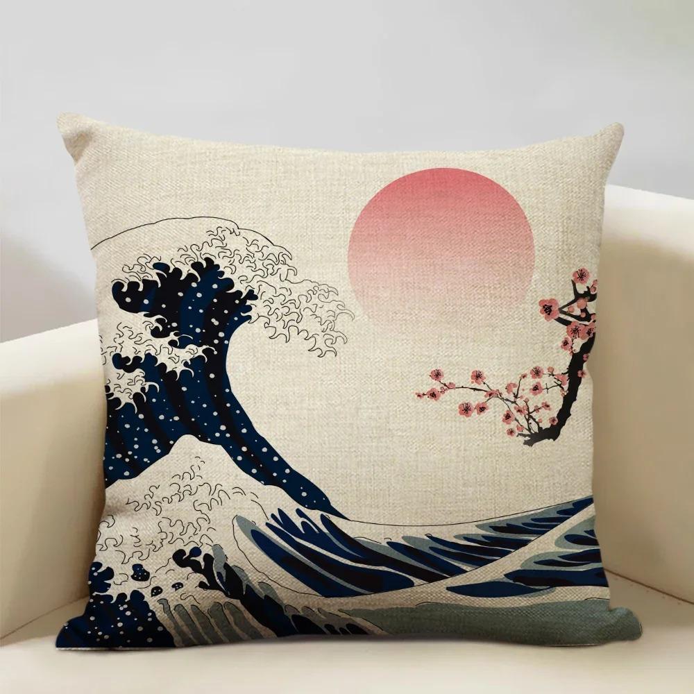 Home Decor Japanese Scenes: Cherry Blossoms & Mt. Fuji Pattern Cushion Cover Suitable for Sofa Bedroom Car Pillow Cover