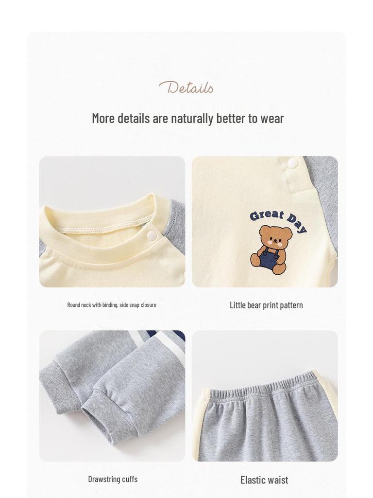 Barnens bomullssweatshirtset: Sportig och Modetrendig Långärmad Tvådelad för Småbarn - Vår och Höst