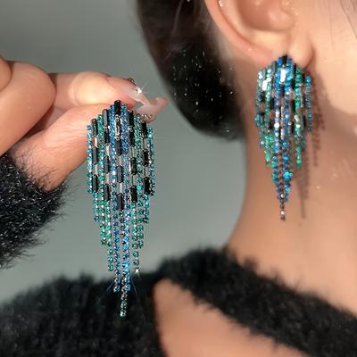 1 paio di orecchini pendenti con nappa scintillante, pieni di strass scintillanti, adatti per tutti i giorni, decorazioni per feste serali