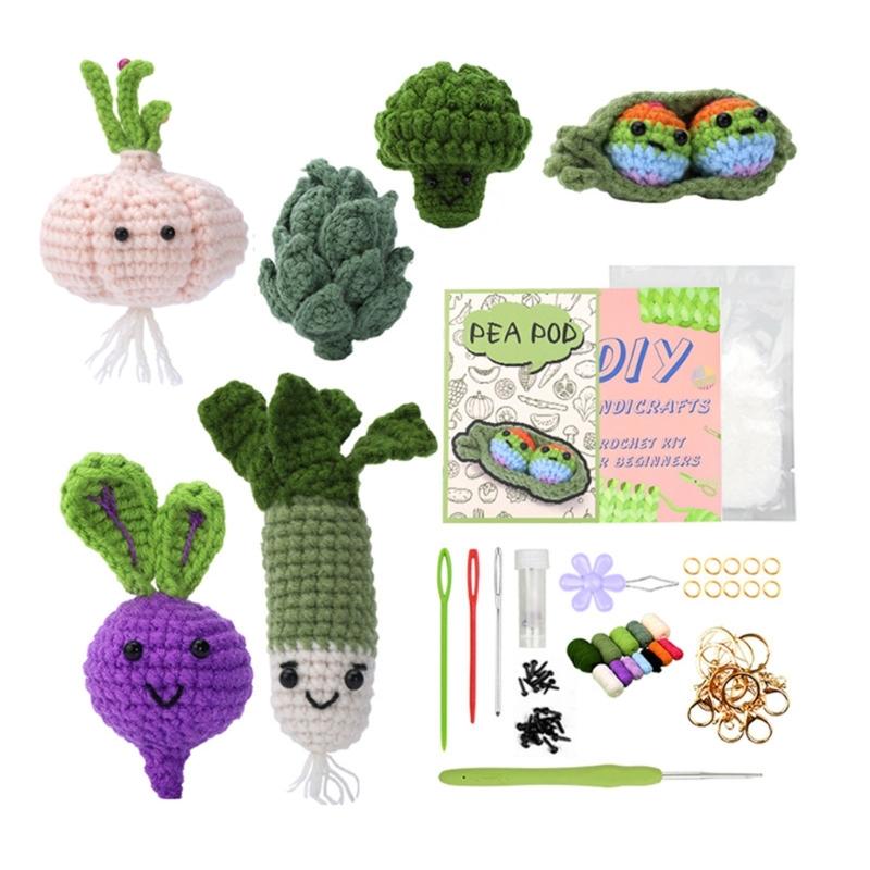 DIY Crochet Vegetables Starter Kits, with Yarn, Crochet Hooks, Needle, Knitting Marker, Plastic Eye, Keychain Clip Hooks 1