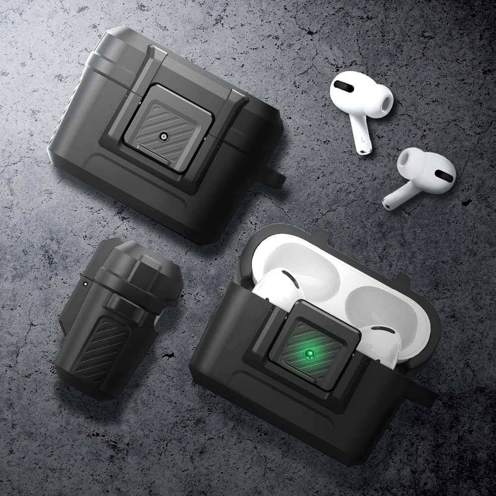 Spigen Airpods Pro Case Lock Function Wireless Charging Lost Prevention with Carabiner Integrated Shockproof Cover Shock Absorption Charging Light