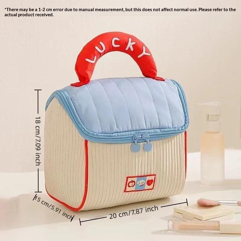 1Pcs Large Capacity Portable Handbag Cute Cottage Style Travel Cosmetic Bag Women Girls Skincare Wash Storage Toiletry Bag
