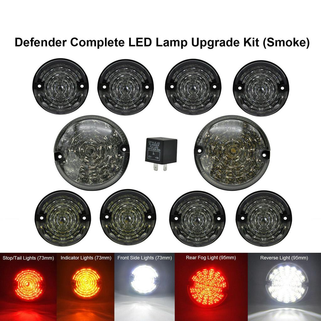 10Pcs Smoked Lens Complete Led Lamp Upgrade Kit For Land Rover Defender 1990-2016 Front Indicator Lamps Rear Fog Lights