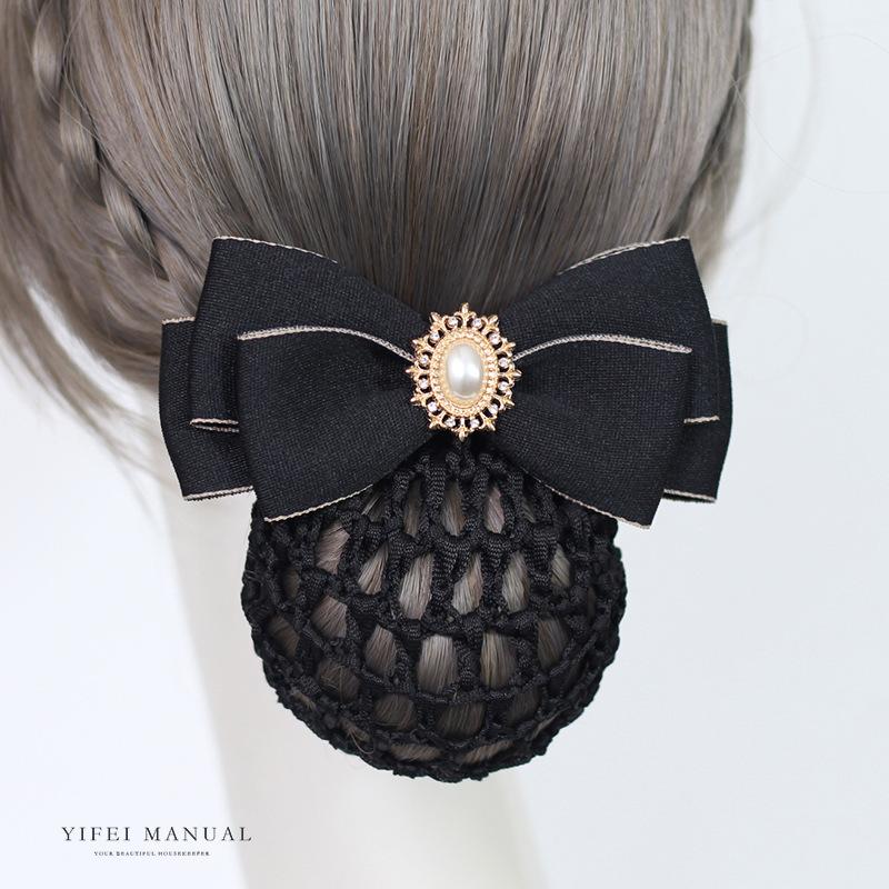 Head Flower Female Vocational Nurse Hairnet Bank Flight Attendant Special Disc Hair Net Pocket Bow Hairpin Tooling Headdress