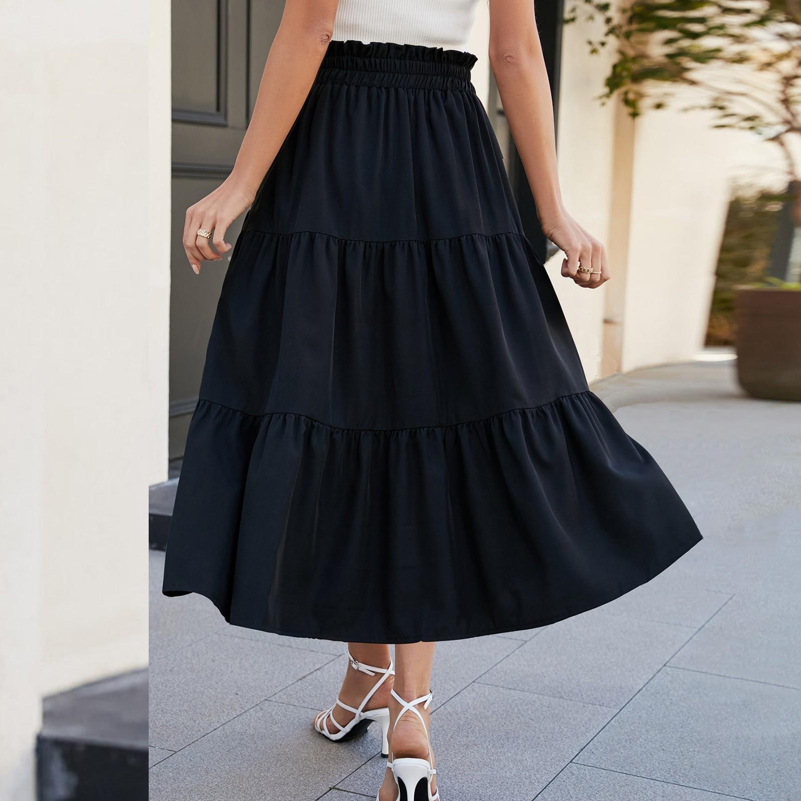 

Женская модная однотонная свободная юбка с эластичным поясом на талии S чёрный