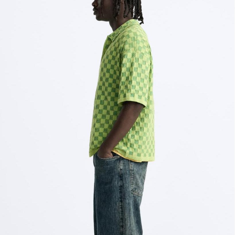 Zara Loose Comfortable Versatile Simple Short Sleeve Polo Shirt Men Tops Green 5755434-500