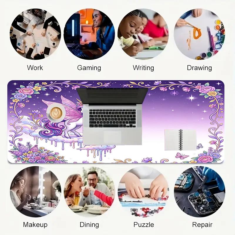 Unicorn Fantasy Xl Gaming Mouse Pad Nonslip Rubber Base Stitched Edge Waterproof Desk Mat For Pc Laptop Gamer Office Computer Accessories C92771