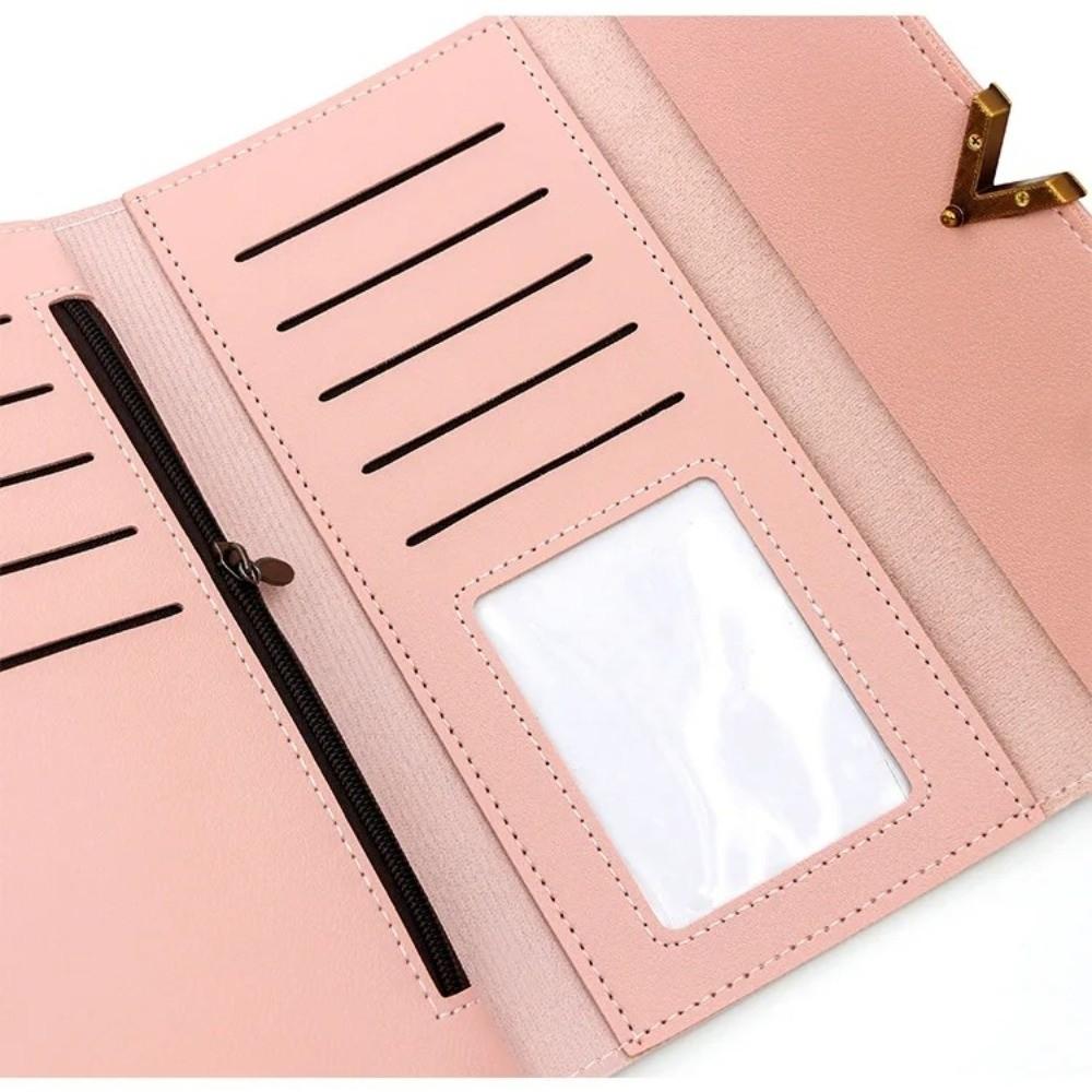 Fashion Accessory PU Wallet Card Holder Tri-Fold Moneybags Multi-card Slot Hasp Closure Long Purses Women