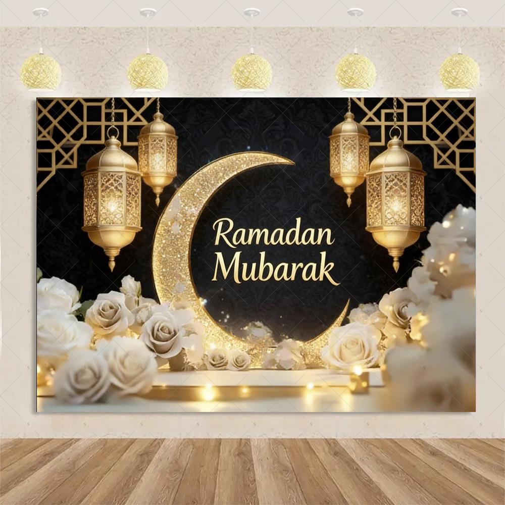 Eid-Thema Hintergrund, Goldene Dekorationen für Ramadan Mubarak Feiertage, Haushaltswaren, Kareem Muslimisches Islamisches Geschenk, Fotostudio Zubehör