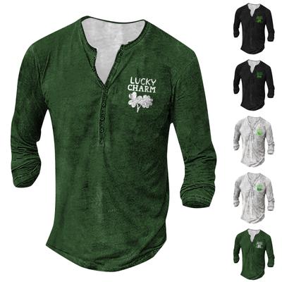 Men'S Printed T-Shirt Outdoor Retro Button Loose Long Sleeve Top