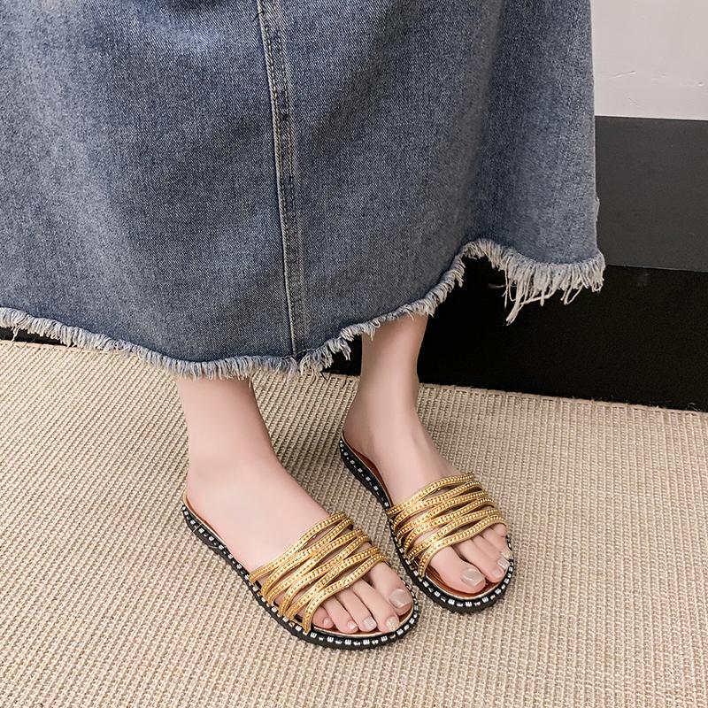 Fashion Light Flat Slippers Summer New Round Head Open Toe Thin with Soft Sole Anti-slip Wear-resistant Beach Sandals