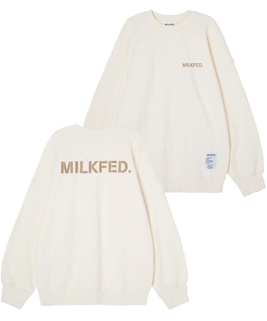 Milkfed STENCIL LOGO WIDE SWEAT OFF ONE SIZE Women's TOP, WHITE,