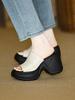 Summer Small Slope Heel Slippers Women Commute Thick Bottom Absolute Child One-word Drag Outside Wear Waterproof Desk High Heel Sandals