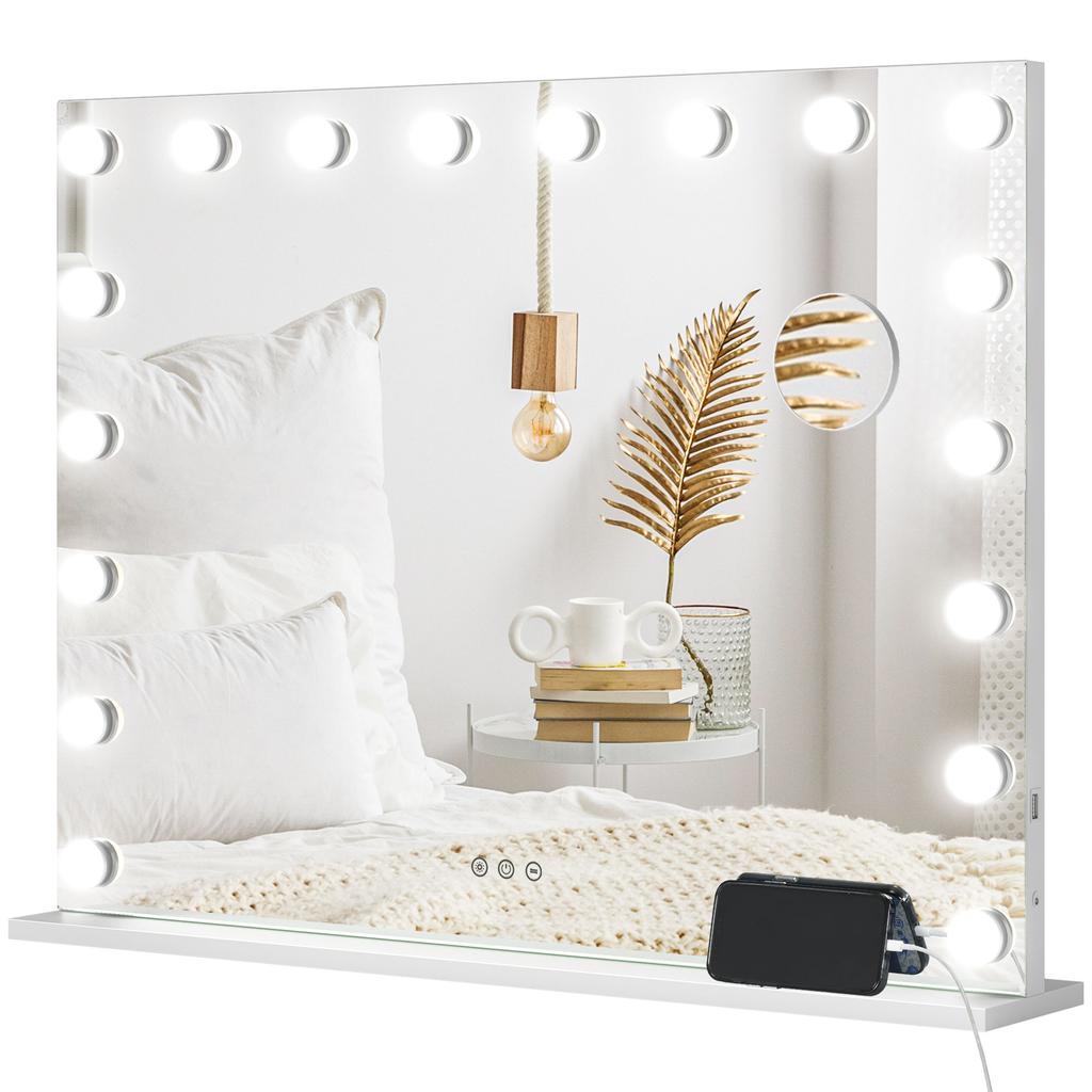 Hollywood Vanity Mirror with Lights, Large 80x62 cm Lighted Makeup Mirror with 3 Colour, 18 LED Bulbs, 10X Magnifying, USB Charging Port