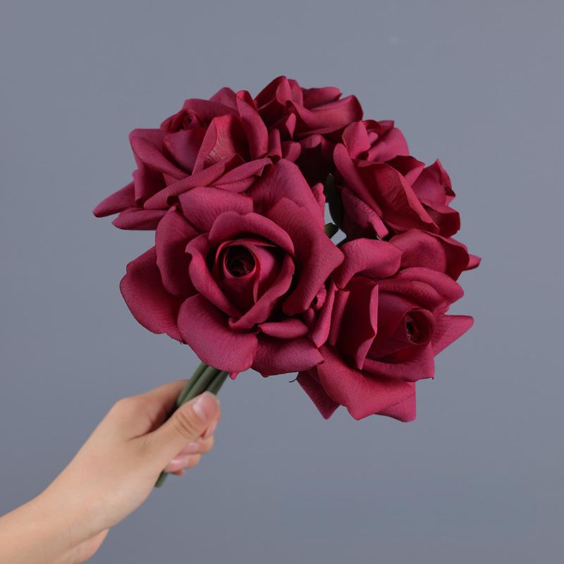 1 Bunch Real Touch Roses 5 Heads Artificial Roses Flower Silk Fake Curly Rose Flower Arrangement Bouquet for Home Party Wedding Decoration