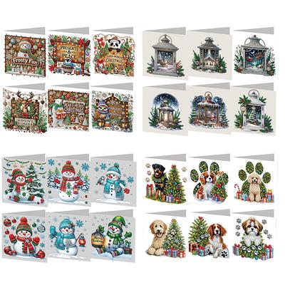 Ensemble de 6 cartes de vœux de peinture diamant à faire soi-même Motifs de Noël Strass Art Diamant Mosaïque Cartes Postales pour Fêtes et Célébrations