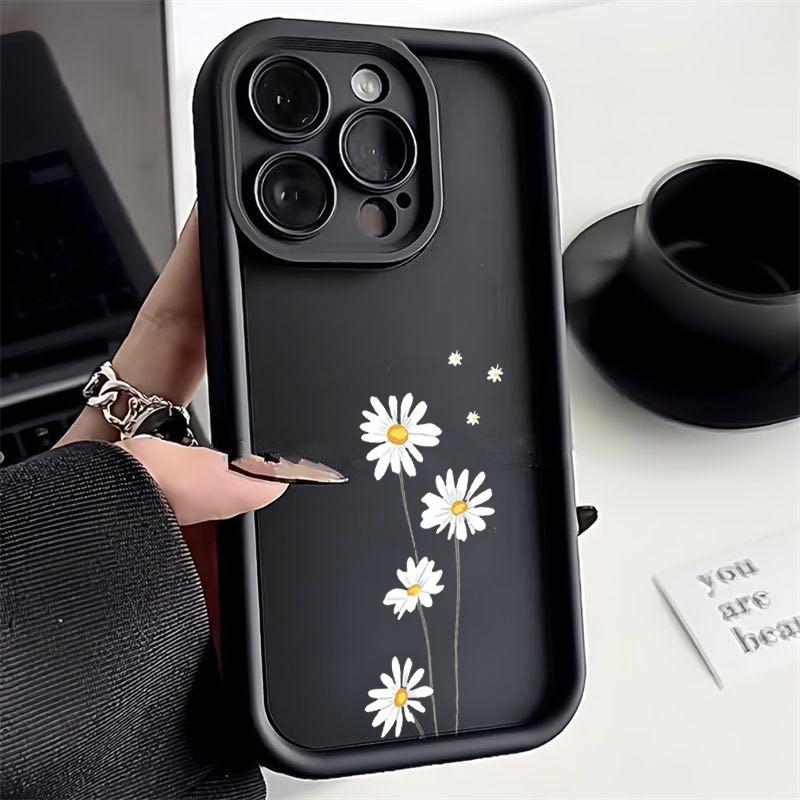 Daisy Flower Pattern Silicone Phone Case For iPhone 17 Pro 16 15 14 13 12 11 Pro Max 7 8 Plus XS Shockproof Matte TPU Soft Cover