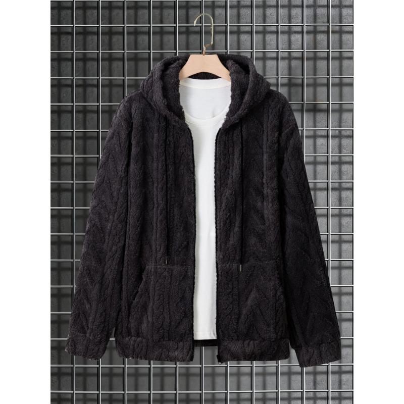 

New Style Men s Casual Hooded Sweatshirt Autumn and Winter Loose Knitted Sweater Jacket S чорний