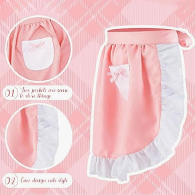 Maid Apron Costume Adjustable Ruffled Maid Apron for Halloween Cosplay Women Kitchen Apron Cooking Apron with 2 Pocket