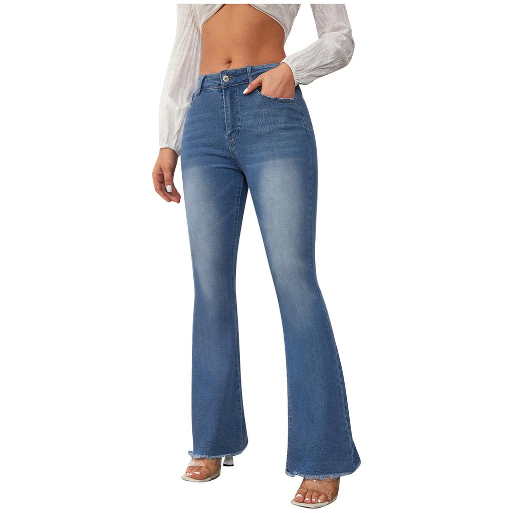 Women's High Waist Ripped Bootcut Jeans Women's Temperament Slim Fit Trousers